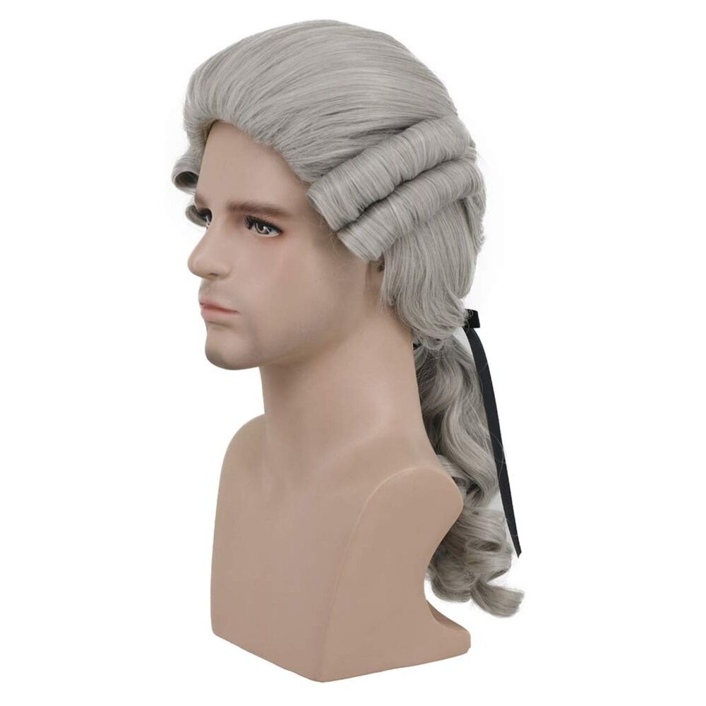 Colonial Man Long Wave Gray Wig for Halloween Costume and Anime Cosplay
